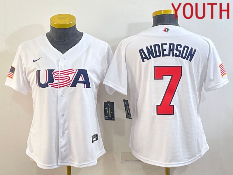 Youth 2023 World Cub USA #7 Anderson White MLB Jersey6->youth mlb jersey->Youth Jersey